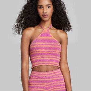 Knit Halter Crop Top | Pink and Orange